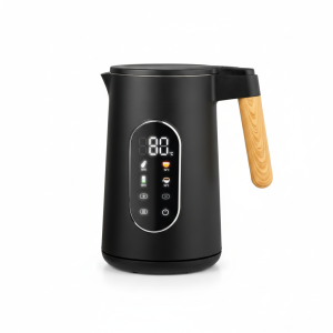 Crest Stainless Black wooden hand Kettle (CR-5205)إبريق تسخين ستانلس أسود يد خشبي ديجيتال