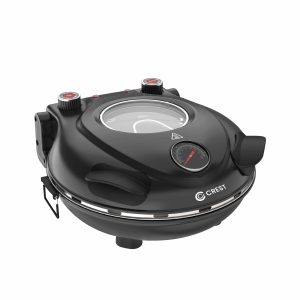 Crest Pizza Oven (CR-5215)شواية بيتزا كريست اسود مع بلاطه سيراميك ومجراد خشب