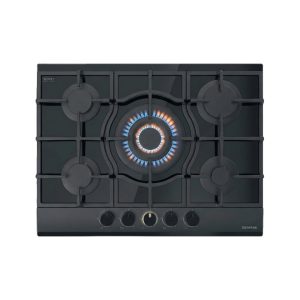 PREMIUM Gas Cooker 75CM طباخ غاز 5عيون زجاج أسود