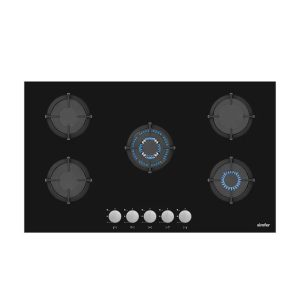 Simfer Gas hob BI 86cm black glass طباخ غاز 5عيون زجاج أسود