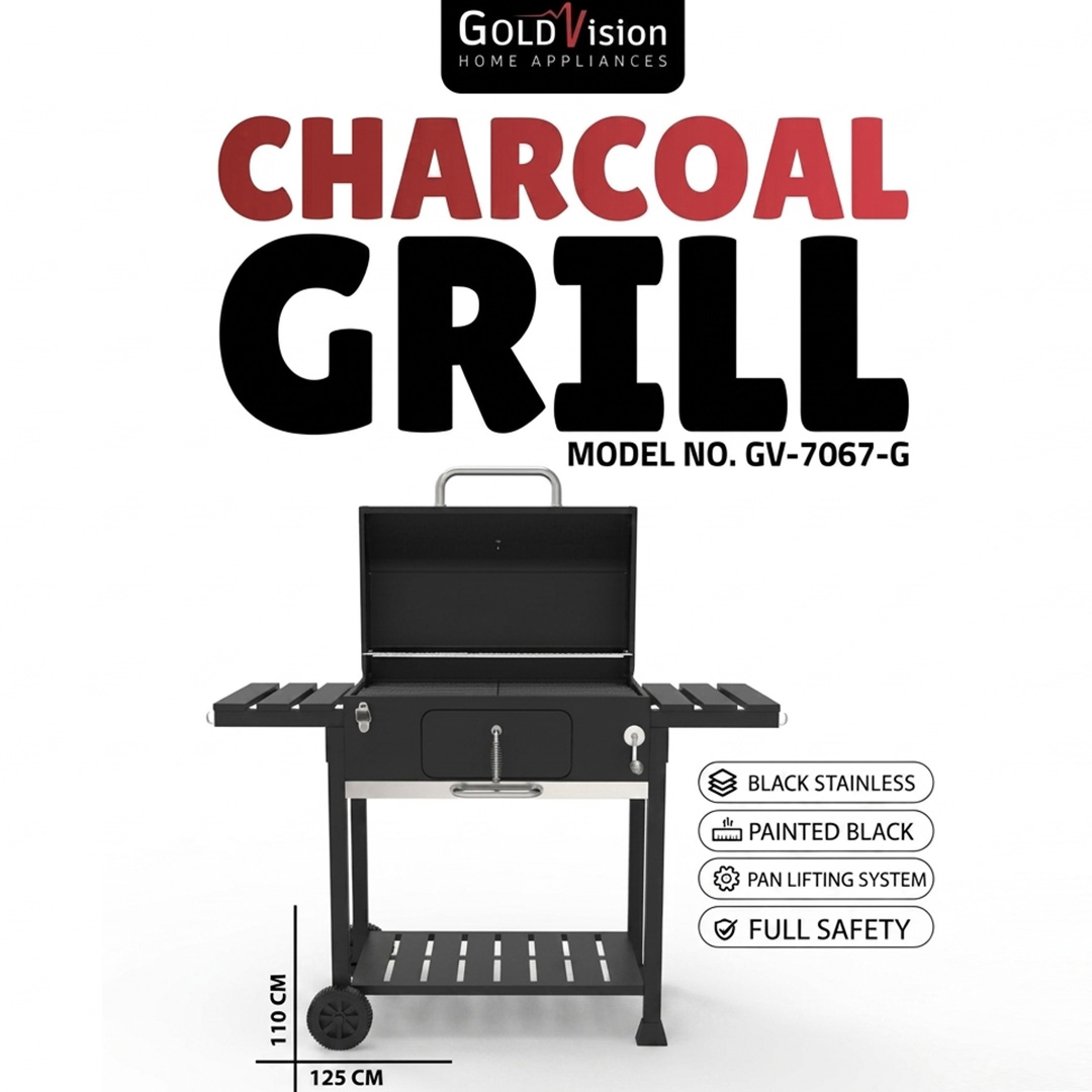 Goldvision Charcoal Grill (GV-7067-G) جريل فحم جولد فجن 125 سم مع غطاء