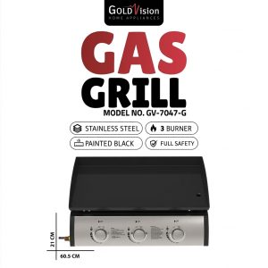 Goldvision Gas Grill (GV-7047-G) جريل غاز مسطح جولد فجن 3 عيون