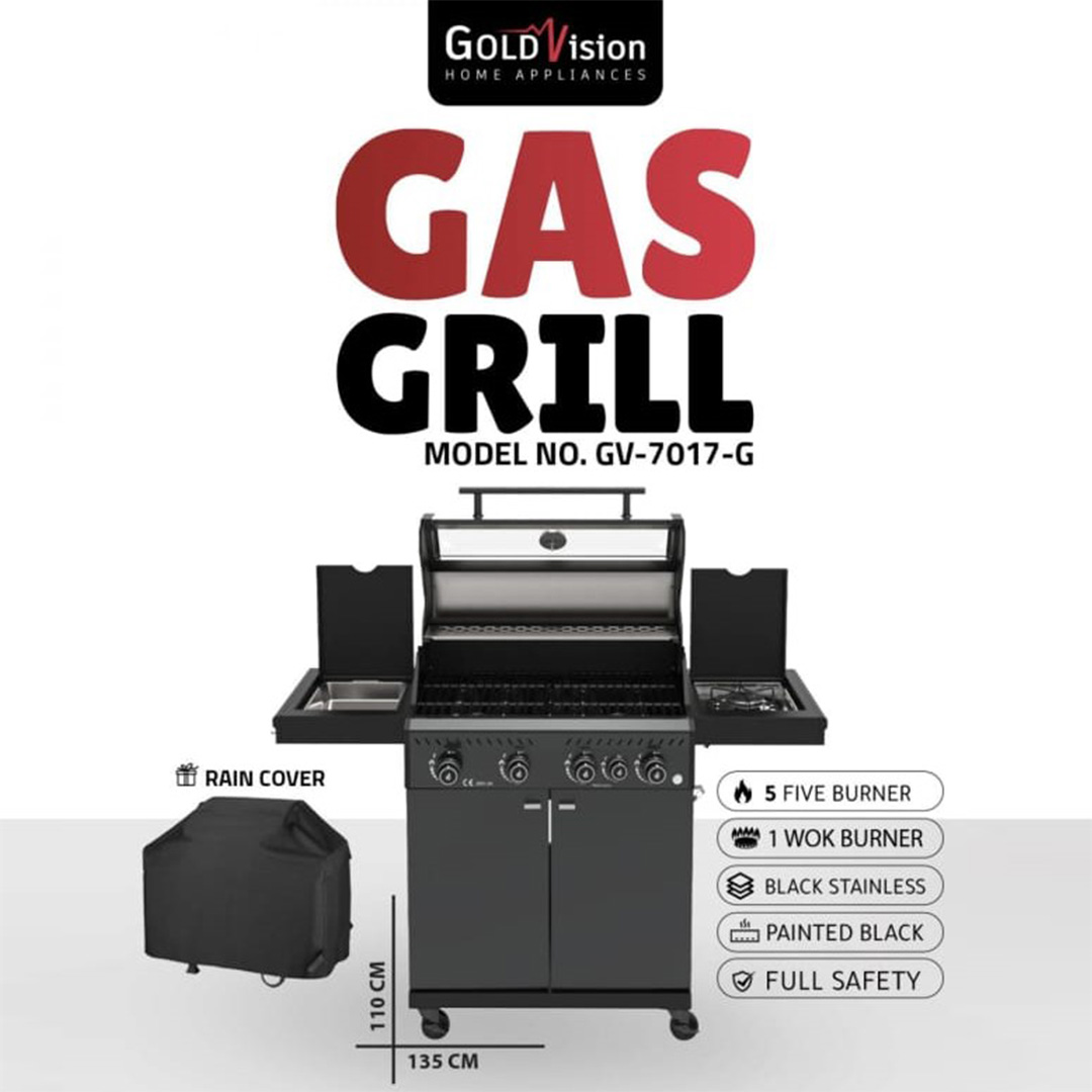 Goldvision Gas Grill (GV-7017-G) جريل غاز 5عيون خارجي جولد فيجن